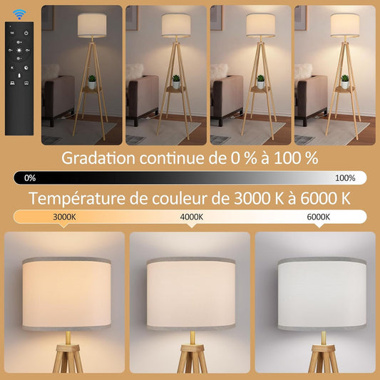 Stehlampe Wohnzimmer Mit Regal Stehlampe Dimmbar 2700K-6500K Holzgestell Mit Ablagefläche Und Fernbedienung Stehleuchte Für Wohnzimmer Schlafzimmer Büro Holz