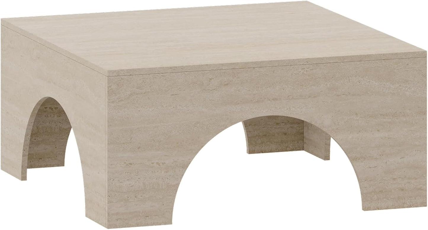 [En.Casa] Couchtisch Vivatka Wohnzimmertisch Beistelltisch 80 X 80 X 37 Cm Sofatisch Quadratisch Kaffeetisch Travertin