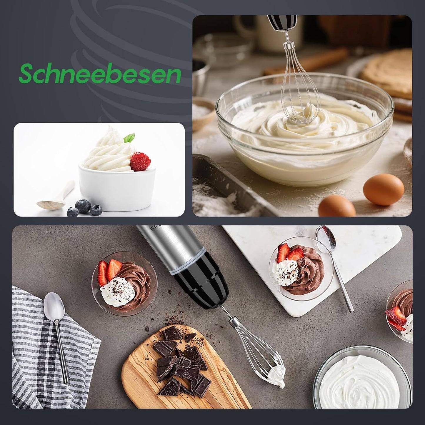 FRESKO 4-In-1 Stabmixer Edelstahl, 1000W Pürierstab Mit 12 Geschwindigkeiten Und Turbo-Modi, Inklusive Schneebesen, 500Ml Lebensmittelhacker Und 700Ml Messbecher, Für Babynahrung, Suppe, Smoothies