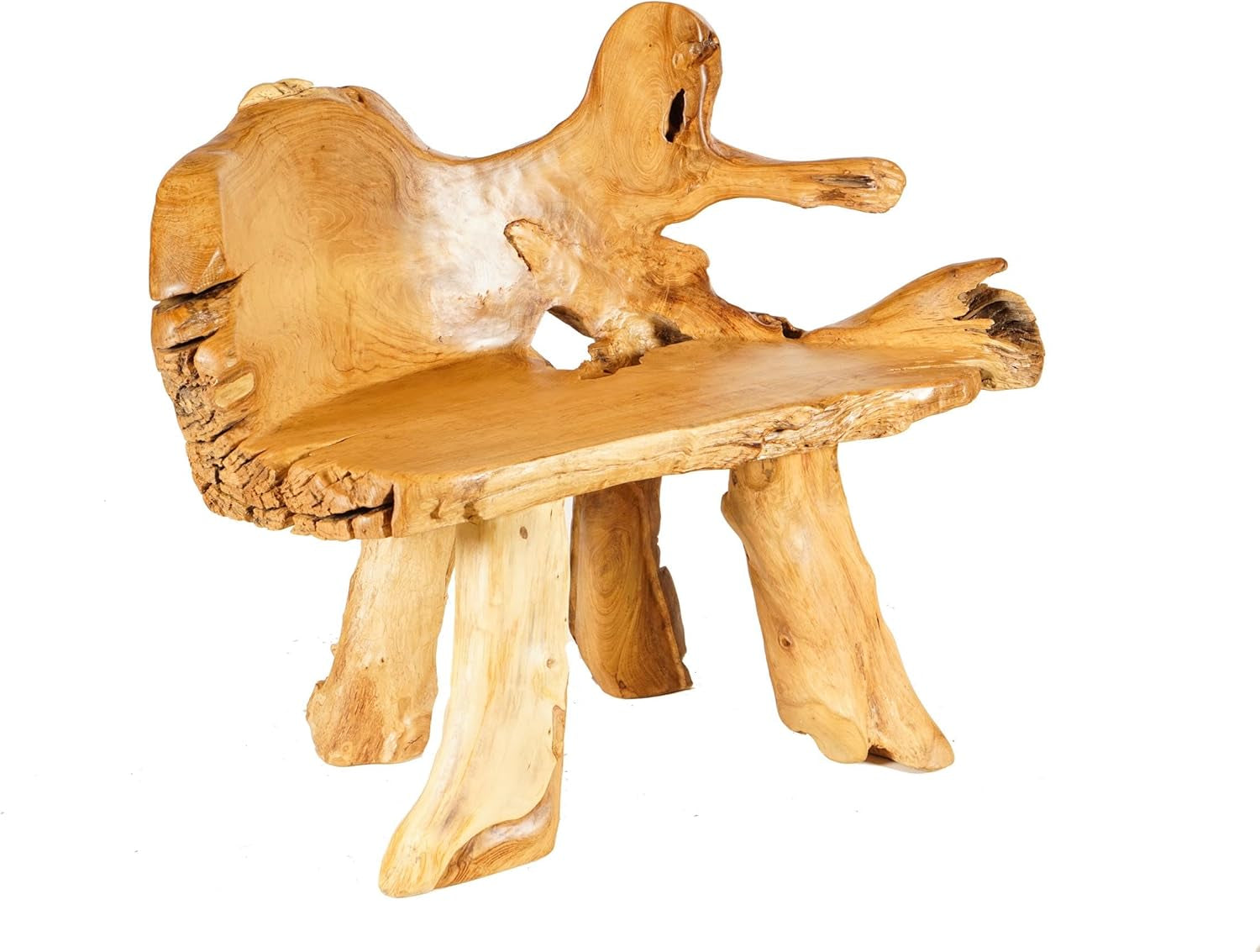 Windalf Rustikale Sitzbank ALVANI 120 Cm Natur Landhaus Küchenbank Handarbeit Wurzelholz