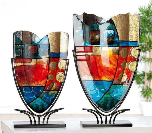 GILDE GLAS Art Dekovase XL – Designer Deko Abstrakte Vase Dekoobjekt – Home Design Für Wohnzimmer Schlafzimmer – Höhe 47,5 Cm