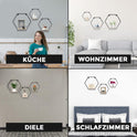 3Er Hexagon Wandregal Set, Schwarze Metall Schweberegale Mit Holzablage, Modernes Wabenregal Für Wohnzimmer, Schlafzimmer, Küche & Büro, Stabiles Stahlrahmen Regal Mit Schrauben & Montagezubehör