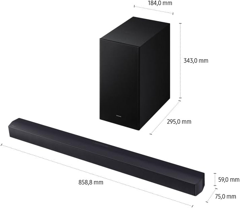 SAMSUNG HW-B460GF B-Series 2.1-Kanal-Soundbar Für Fernseher, Tv-Lautsprecher Mit Kabellosem 6,5"-Subwoofer, Game Mode, Adaptive Sound, Bass-Boost-Modus, Virtueller Surround Sound