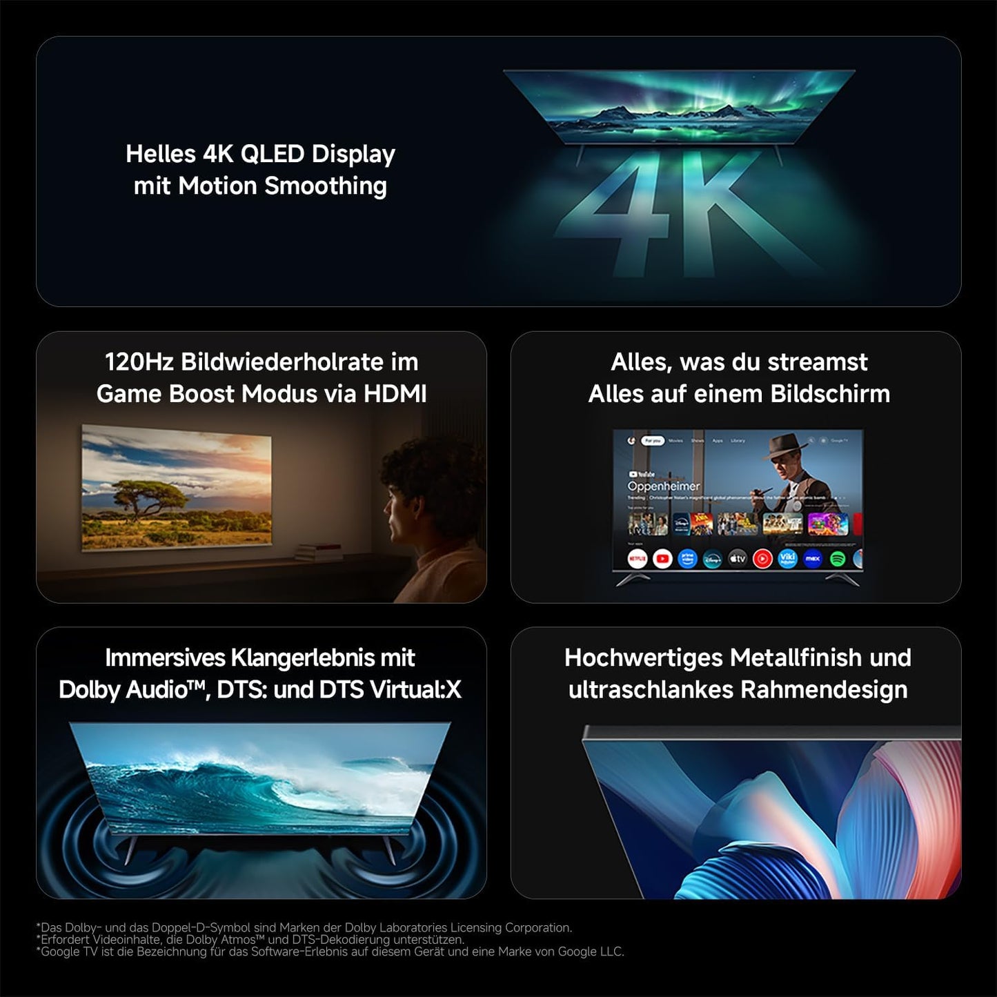 XIAOMI a Pro, 55" (140 Cm), 4K UHD QLED, Smart TV, Google TV, Triple Tuner DVB-C/S/S2/T/T2, HDR10+, Game Boost 120Hz, MEMC, Sprachsteuerung Mit, 2+8GB, Kompatibel Mit Apple Airplay & Google Cast