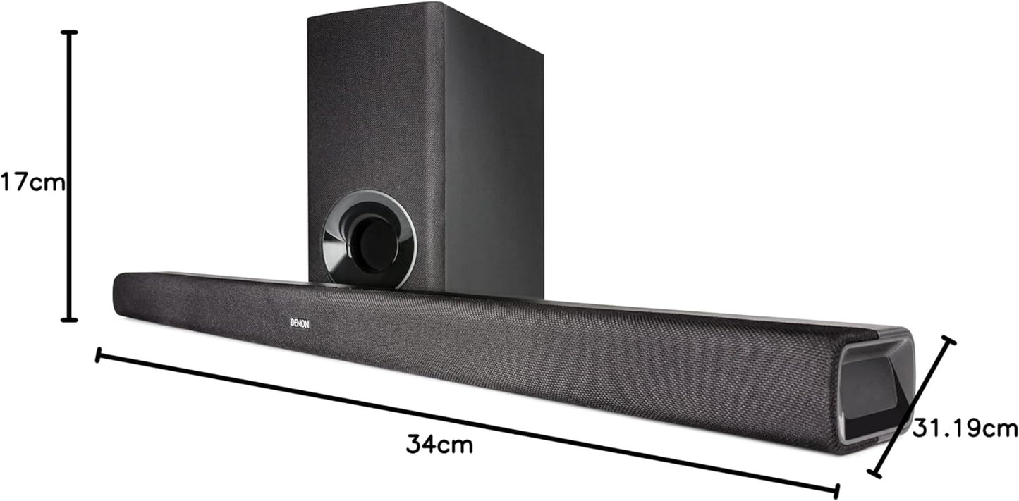 Denon DHT-S316 2.1 Flache TV Soundbar Mit Kabellosem Subwoofer, Bluetooth, HDMI ARC, Dolby Digital, DTS, Optischer Eingang
