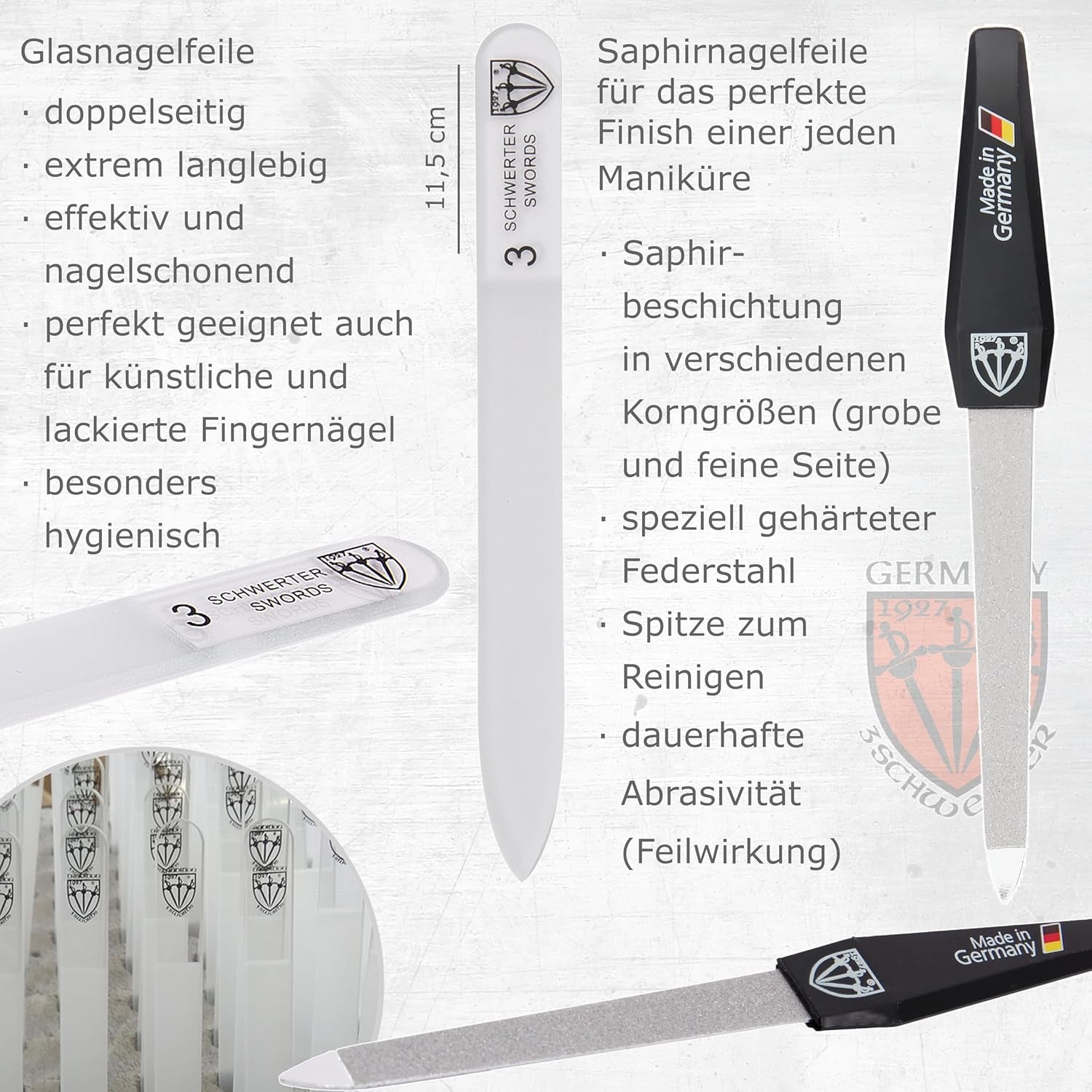 DREI SCHWERTER - Maniküreset 'Roma' - Nageletui Mit 8 Instrumenten: Nagelschere, Hautschere, Fuß/Finger-Nagelknipser, Nagelreiniger, Pinzette, Glasnagelfeile, Saphirnagelfeile - Braun