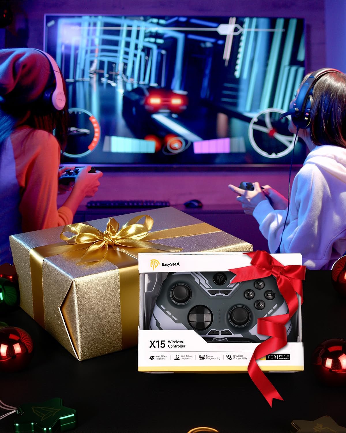 Easysmx X15 PC Controller Wireless Mit 7 RGB Licht, Gaming Controller Mit Hall Joystick & Trigger, Bluetooth Kompatibel Mit Pc/Switch/Handy/Tablet - Schwarz