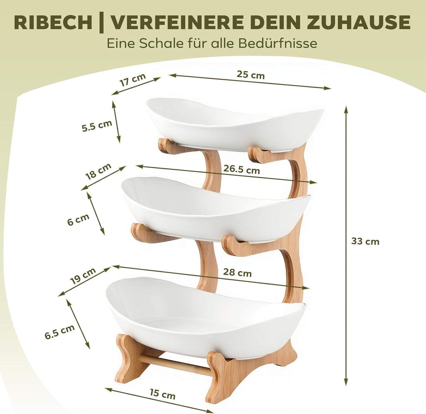 Obstständer 3-Stöckig Aus Bambus, Mehrstöckiger Obstkübel Mit Schalen, Küchenorganizer Für Obst Und Snacks, Deko-Etagere Aus Bambus
