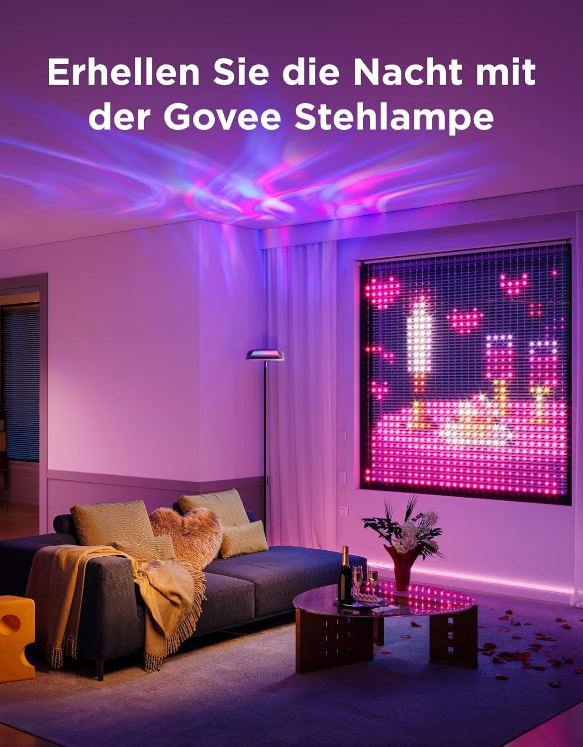 Govee Stehlampe Wohnzimmer Deckenfluter Wellenbeleuchtung RGBICWW, Dreizonenbeleuchtung Stehlampe, 80+ Szenenmodi, 2700-6500K, 1000LM, Kompatibel Mit Matter Und Alexa, Für Wohnzimmer, Schlafzimmer
