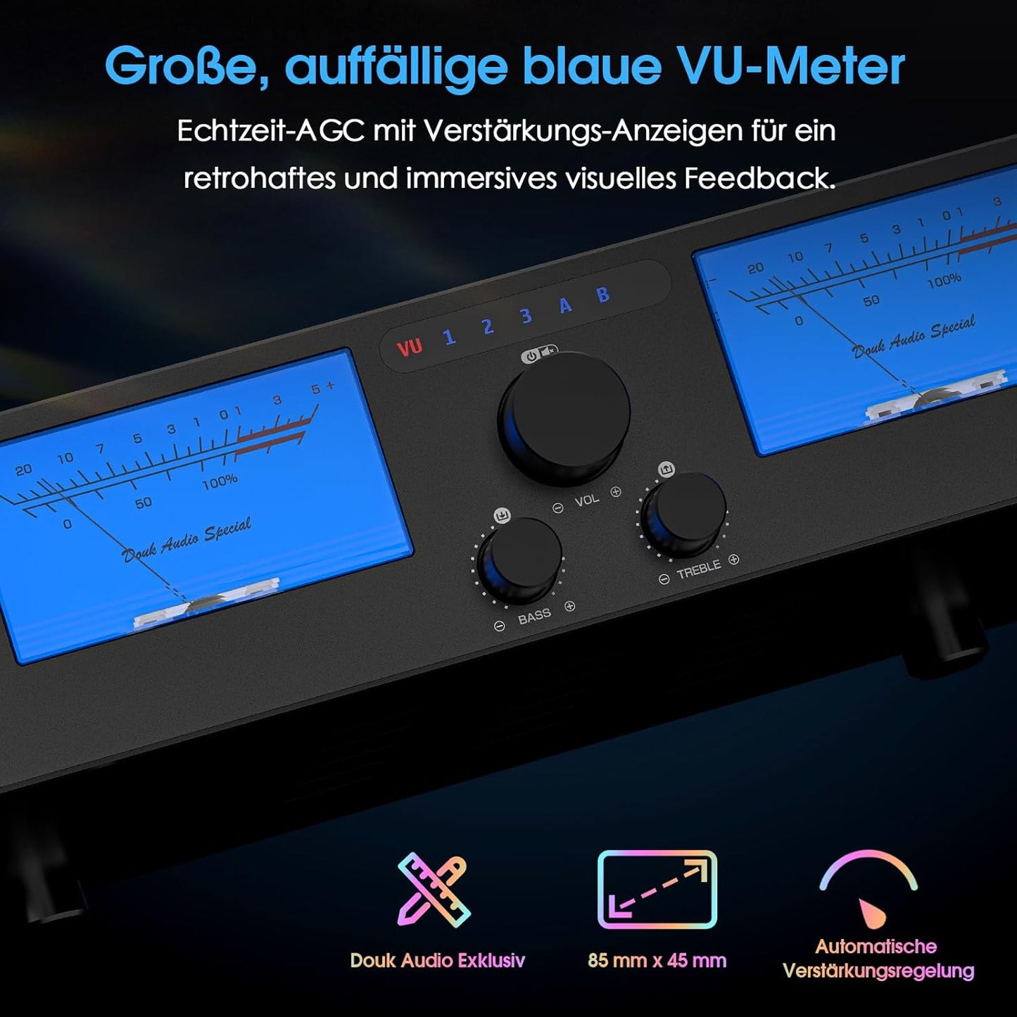 Doukaudio 600W 2/4-Kanal Verstärker: Lautsprecherwähler | Digitalverstärker Für Eversolo DMP-A6 Mit Symmetrische Xlr-Cinch-Eingänge | Tonumgehung | Vu-Meter | Fernbedienung Für Heimkino-Lautsprecher