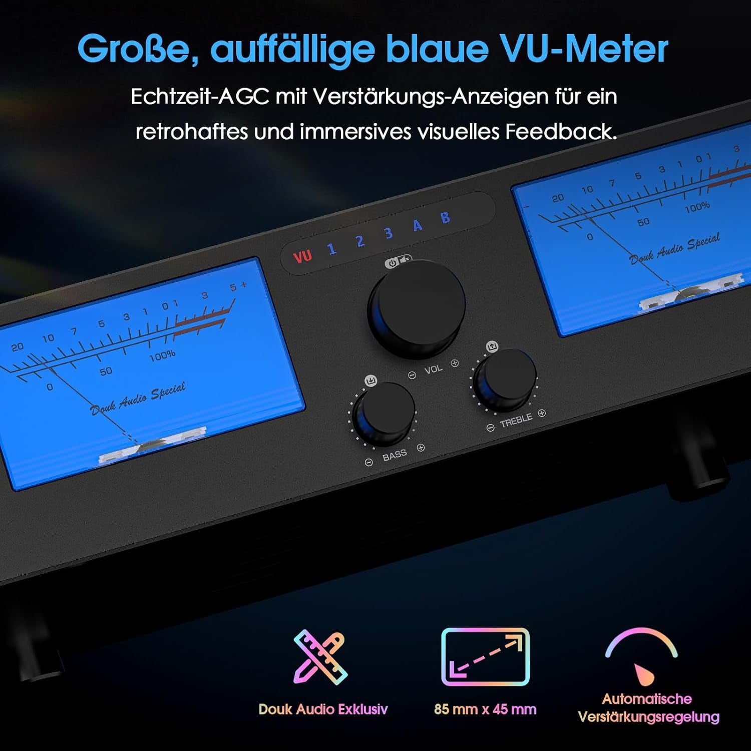 Doukaudio 600W 2/4-Kanal Verstärker: Lautsprecherwähler | Digitalverstärker Für Eversolo DMP-A6 Mit Symmetrische Xlr-Cinch-Eingänge | Tonumgehung | Vu-Meter | Fernbedienung Für Heimkino-Lautsprecher