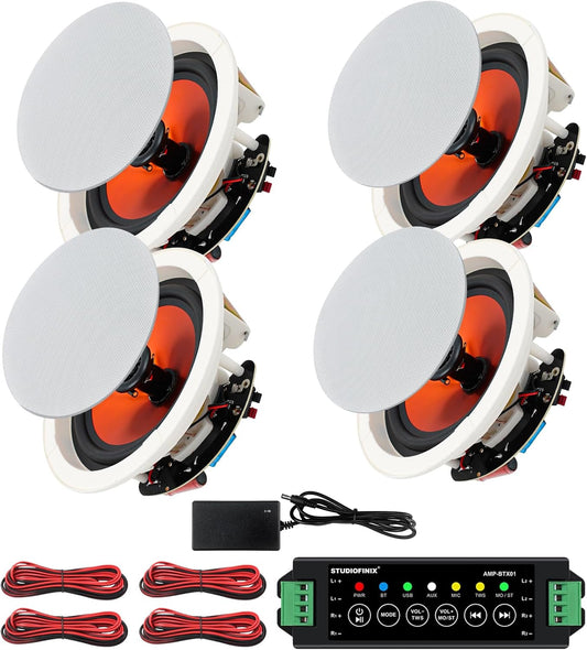 STUDIOFINIX 6,5-Zoll-600-Watt-Bluetooth-Ceiling-Speakers Home-Recessed-Sprechersystem Geeignet Für Indoor, Küche, Home Theater, Schlafzimmer, Büro, Überdachte Terrasse (4 Lautsprecher)