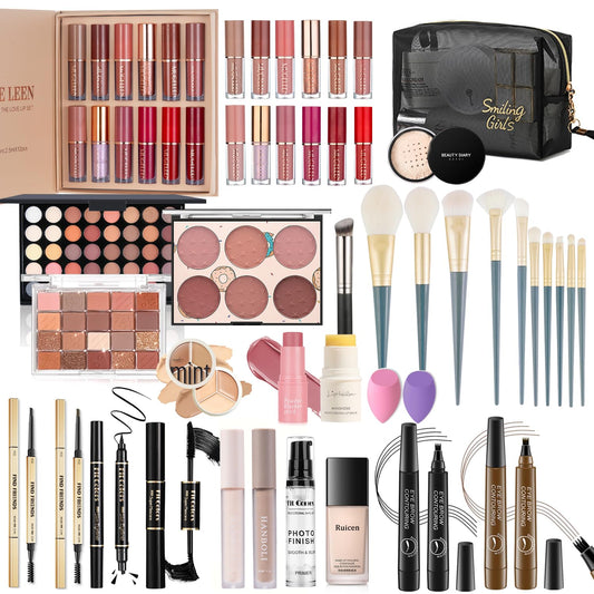 Make up Set Für Den Perfekten Full Face Look, 43-Teiliges Make up Set Für Frauen Mit 60 Color Lidschatten, Mascara, Eyeliner, Lipgloss, Makeup Set Für Unterwegs