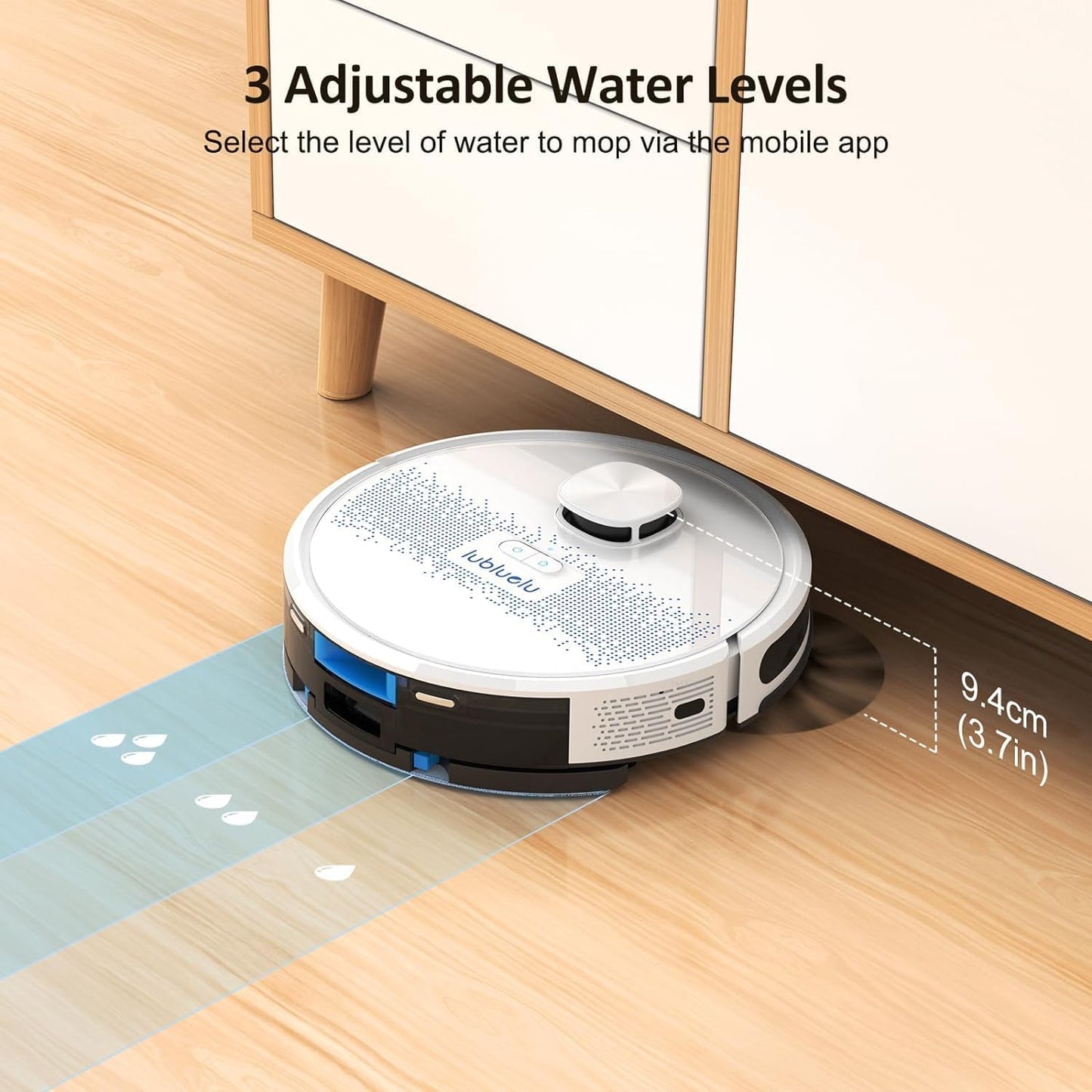 Lubluelu Saugroboter Mit Wischfunktion 3-1, 4500Pa Staubsauger Roboter Lasernavigation Mit 5 Karten, 55 Db Roboterstaubsauger Mit APP Steuerung, Ideal Für Tierhaare, Teppiche, Hartböden, Weiß (SL60D)