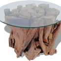 Couchtisch Kaffeetisch Coffeetisch Mit Tischfuss Aus Massives Teak-Treibholz Ideal Als Beistelltisch Glas Tischplatte Durchmesser 60Cm