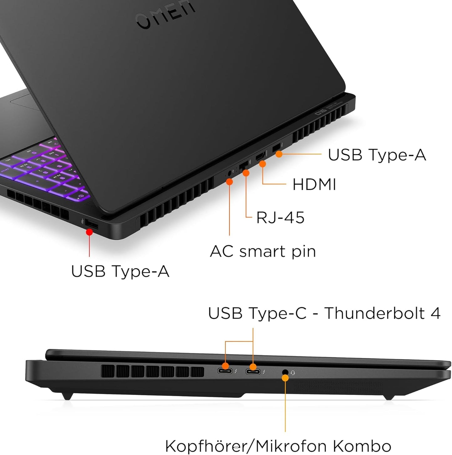 HP Omen MAX Gaming Laptop, 16" 2.5K WUXGA Display 240Hz, Intel Ultra 7-255HX (20C) 13 NPU Tops, NVIDIA Geforce RTX 5070 Ti 12GB VRAM, 32 GB DDR5 RAM, 1 TB SSD, Win 11, QWERTZ, RGB, Alu Schwarz