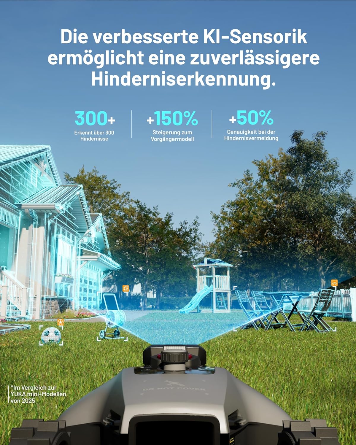 MAMMOTION YUKA Mini 2 500 Mähroboter Ohne Begrenzungskabel, Empf. 500 M², Ai-Gestützte Drei-Kamera-Bildverarbeitung Rasenmäher Roboter, Auto-Mehrzonen-Kartierung, Dropmow, 4.5Ah-Akku