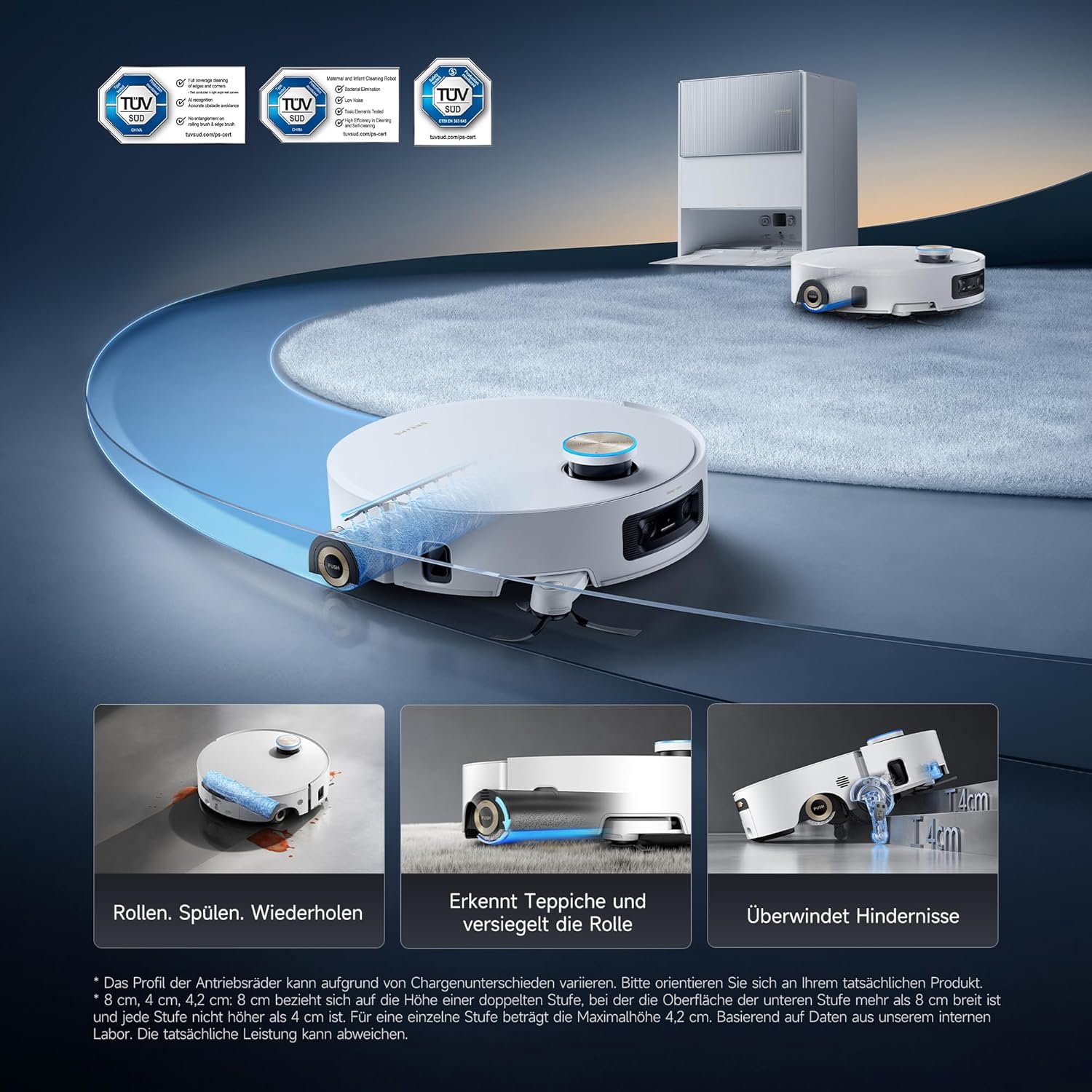 Dreame Aqua10 Ultra Roller Complete Saugroboter Mit Wischfunktion, 30.000Pa Saugkraft, 8 Cm Hindernisfreiheit, Selbstreinigung Der Rollen, Automatisches Entleeren, Intelligente Sprachsteuerung