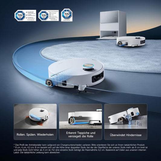 Dreame Aqua10 Ultra Roller Complete Saugroboter Mit Wischfunktion, 30.000Pa Saugkraft, 8 Cm Hindernisfreiheit, Selbstreinigung Der Rollen, Automatisches Entleeren, Intelligente Sprachsteuerung