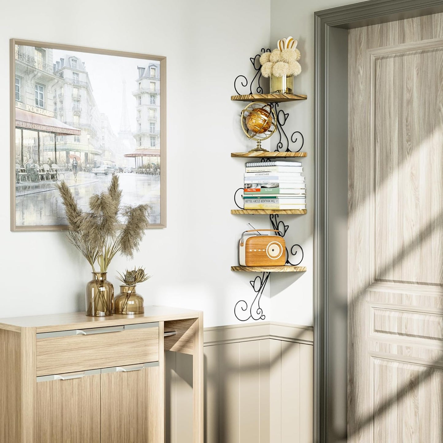 Alsonerbay Eckregal, Wandregal Vintage Aus Massivholz, Katzenform, Schweberegal Dekor Für Wohnzimmer Schlafzimmer Küche Büro, 4 Regalböden, Braun