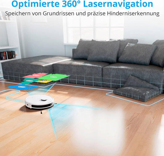 MEDION Saugroboter Mit Absaugstation Und Wischfunktion X20 SW+ (Lasernavigation, Starke 3000Pa Saugkraft, 2In1 Roboterstaubsauger, Präzise Kartenerstellung, Go & No Go Bereiche, Mehrere Etagen)