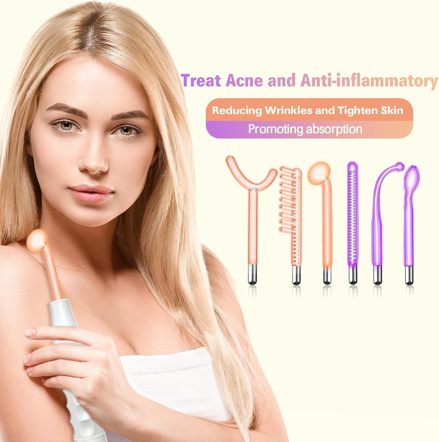 Hochfrequenz Gesichtsmaschine 6 PC, Neongasstäbe Und Argongasstäbe Schönheitsgerät Für Die Hautpflege, Aknebehandlung, Hautstraffung, Faltenreduzierung, Gesichtsreiniger