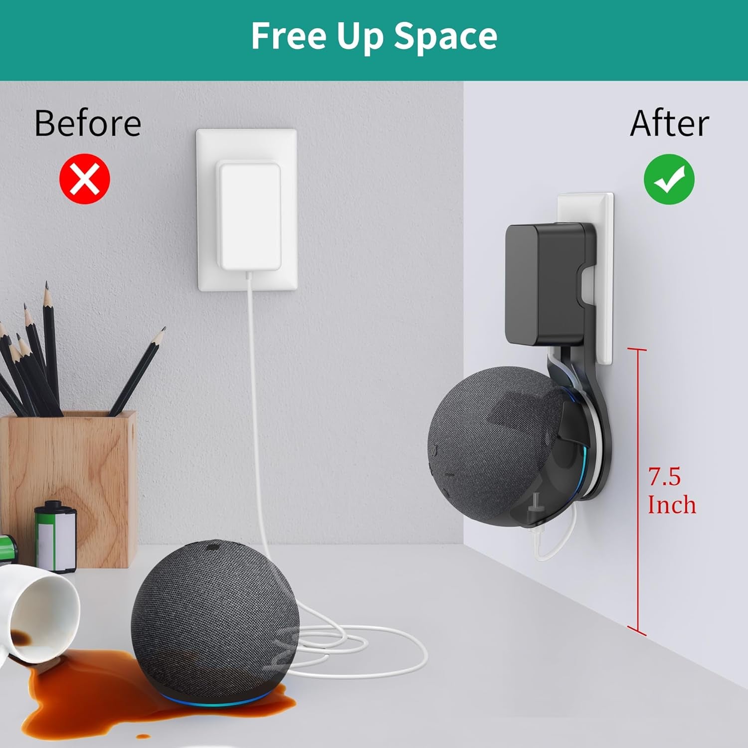 Plusacc Steckdosenhalterung Für Echo Dot 5. Generation - Wandhalterung Halterung Keine Schrauben Notwendig (Schwarz)