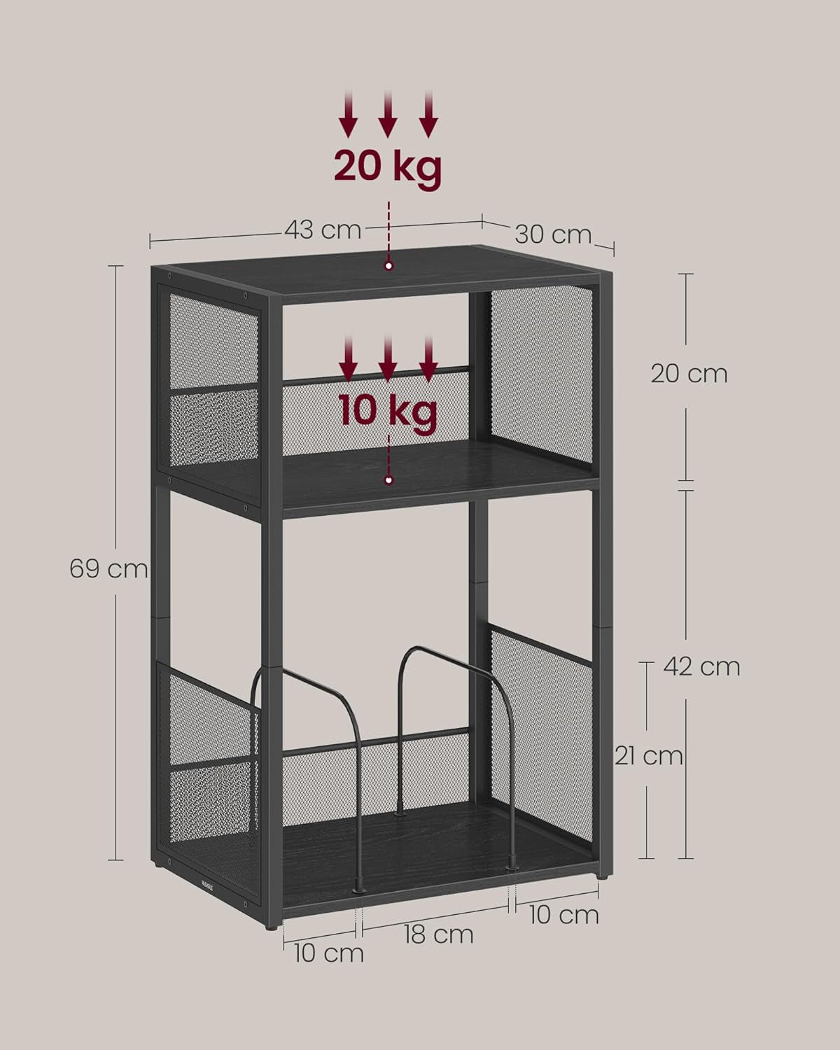 VASAGLE Plattenspieler-Ständer, 3 Etagen, Beistelltisch, Aufbewahrung Von Schallplatten, Bis Zu 100 Alben, Tisch Für Wohnzimmer, Schlafzimmer, Ebenholzschwarz LET275B01