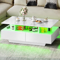 YITAHOME Couchtisch Weiß, Wohnzimmertisch Hochglanz Mit 16-Farbiger LED Beleuchtung Modern, Beistelltisch Weiss Mit Offenem Ausstellungsregal Und 4 Ausziehbaren Schubladen 90X55X41,1 Cm