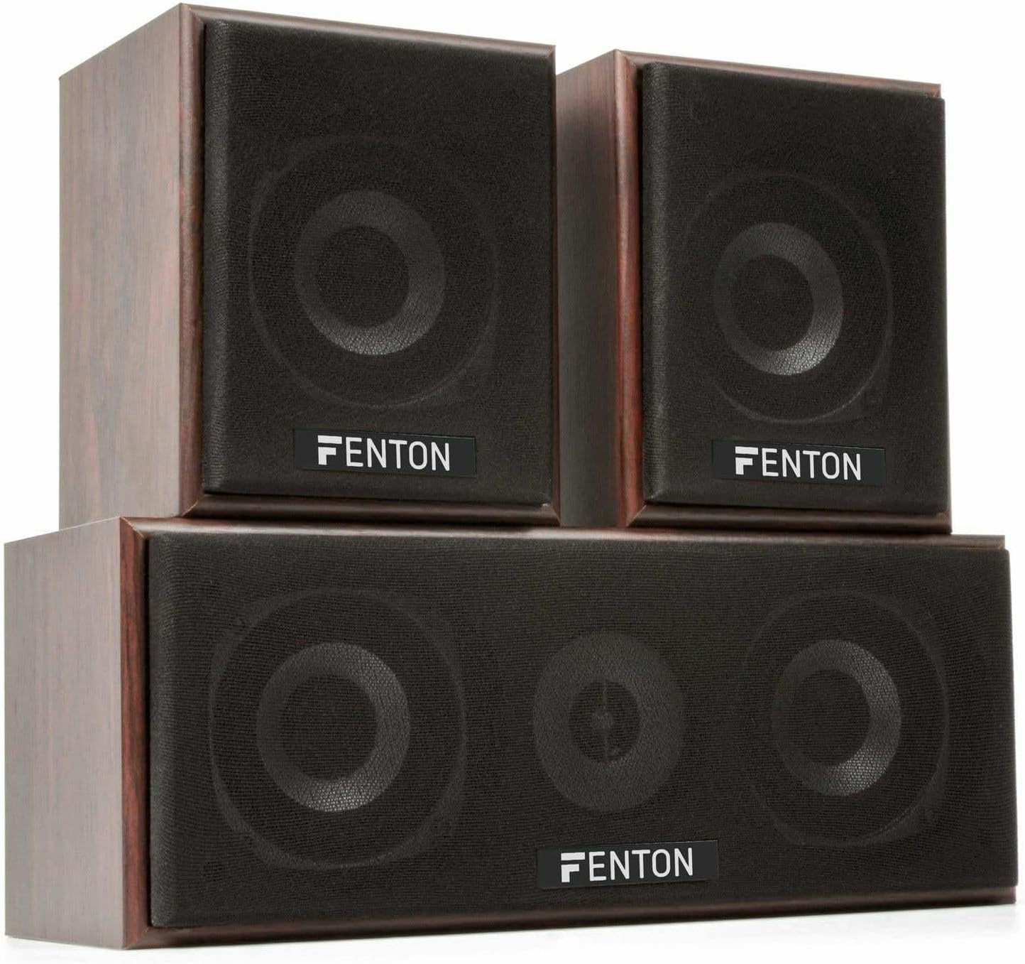 Fenton HF5W - Heimkino Musikanlage Für Audiosystem 1150 Watt - 5.0 Surround Sound System, 5-Teiliges Home Entertainment System, Heimkino Soundsystem, Für Zuhause, Wohnzimmer - Nussbraun