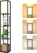 Stehlampe Mit Regal Aus Holz, Stehlampe Wohnzimmer Mit 3 Farbtemperatur, Stehleuchte 1.62M Mit Lampenschirm, Moderne Schwarz Standleuchte Mit 3 Holzregale Für Whonzimmer Schlafzimmer Büro