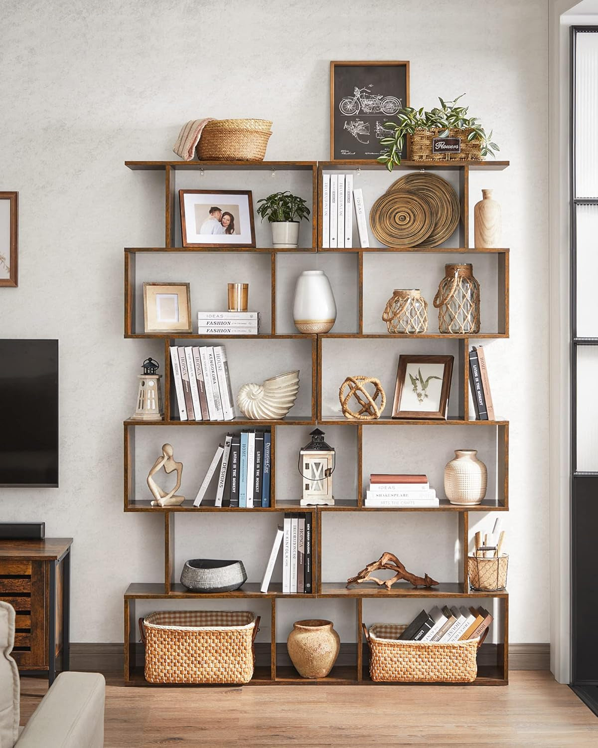 VASAGLE Bücherregal, Regal Mit 6 Ebenen, 24 X 70 X 191,6 Cm, Standregal, Büroregal, Freistehend, Dekoregal, Zur Präsentation, Modern, Für Wohnzimmer, Schlafzimmer, Büro, Vintagebraun LBC61BX