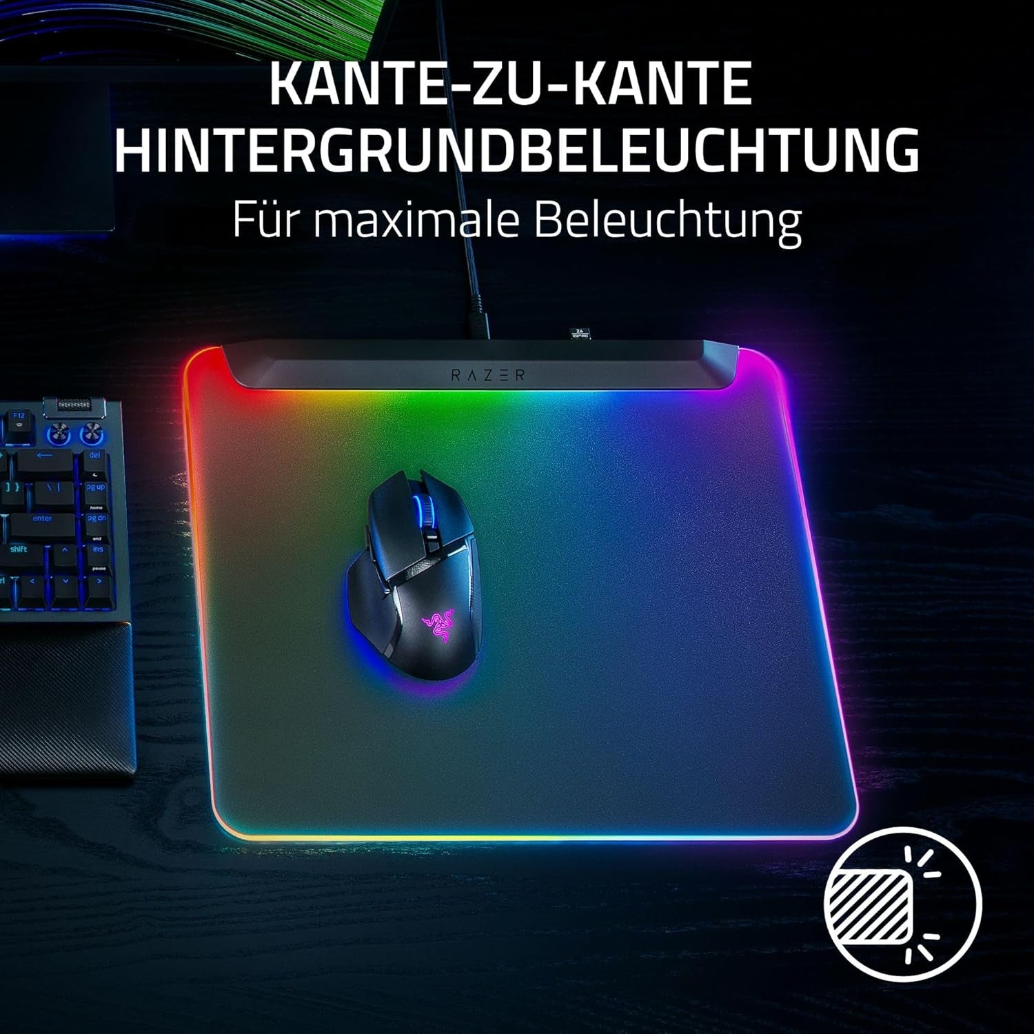 Razer Firefly V2 Pro - Rgb-Hintergrundbeleuchtete Gaming-Mausmatte - Integrierter Usb-Anschluss (15-Zonen-Led-Beleuchtung, Mikrogeätzte Oberfläche Für Optimales Tracking, USB-C Kabel) Schwarz