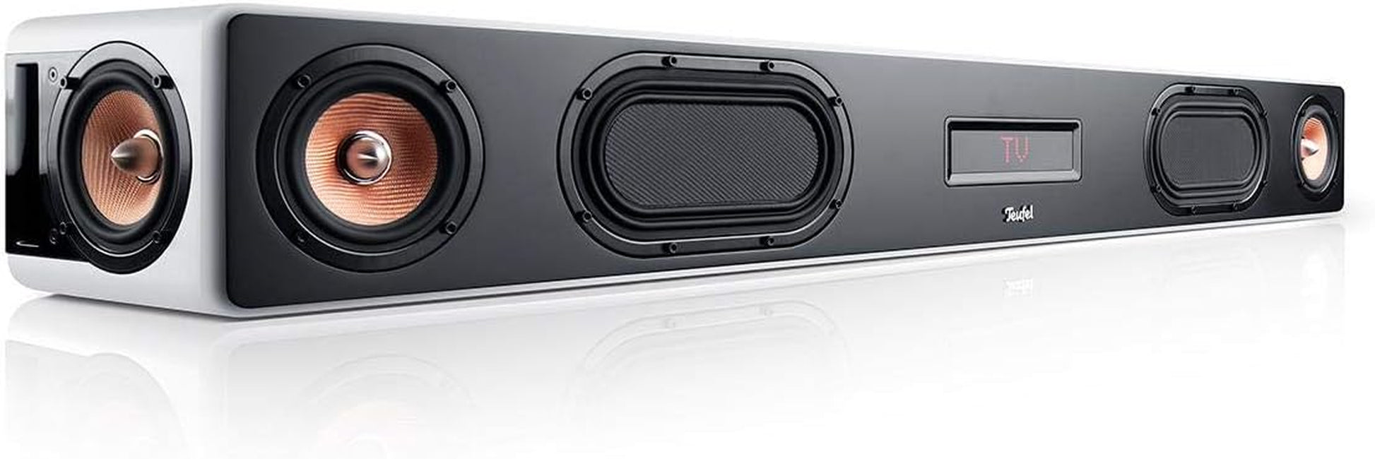 Teufel CINEBAR Ultima - Leistungsstarke Soundbar 380 Watt, Eingebauter Xxl-Subwoofer, Dynamore Ultra, Dolby Audio, Bluetooth Aptx, Bassrefex, HDMI 3D ARC CEC‌ - Weiß