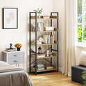 YITAHOME Bücherregal 5 Etagen, Bodenstehendes Bücherregal, Holzregal Und Stabiles Stahlrahmenregal Mit 4 Haken Industrielles Lagerregal Für Wohnzimmer, Heimbüro, Eiche Farbe
