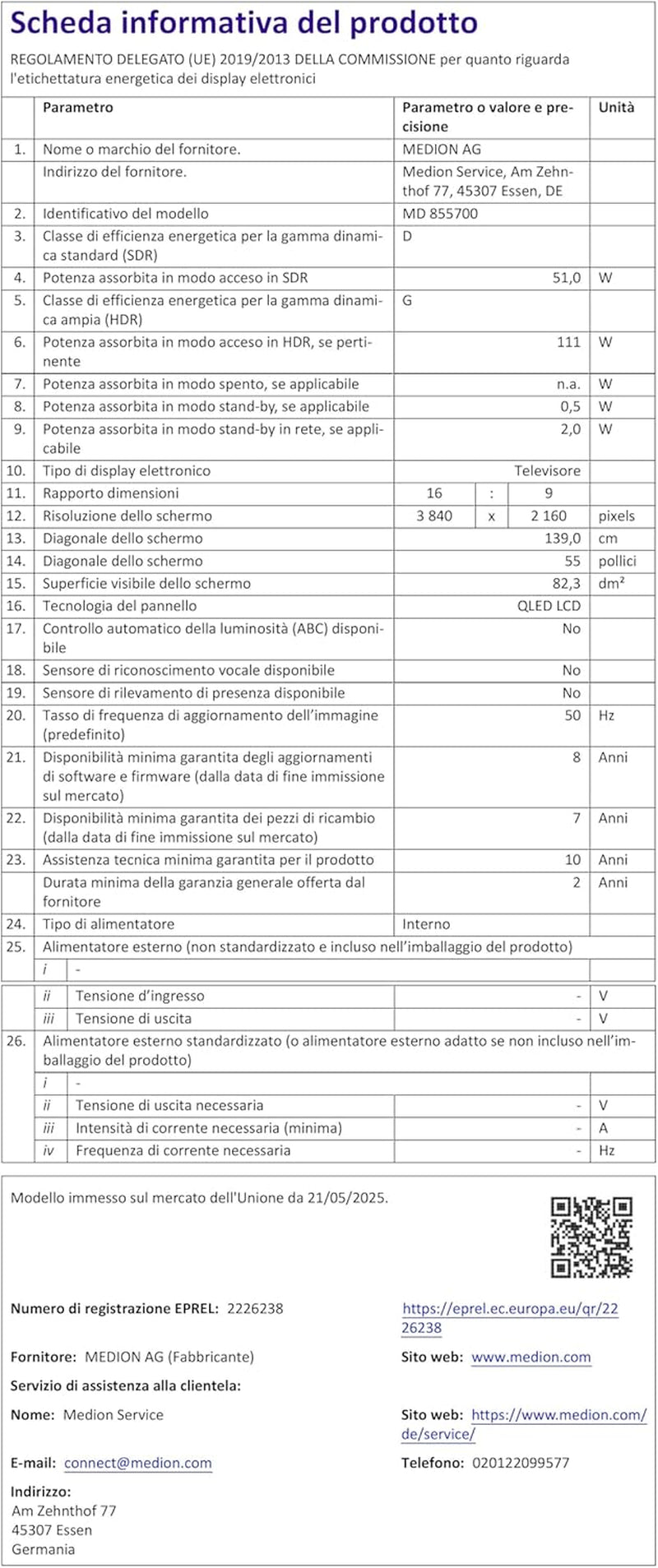 MEDION 138,8 Cm (55 Zoll) QLED Fernseher (Smart TV, 4K, Dolby Vision HDR, Prime Video, Disney+, Dolby Atmos, DTS X, Kompatibel Mit Google TV, PVR, Bluetooth, MD 855700)