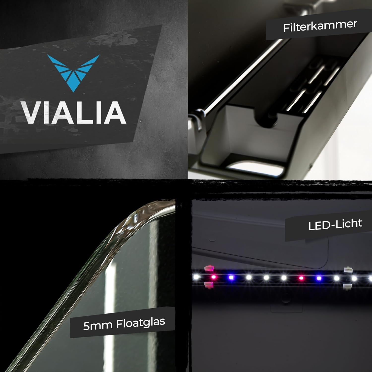 Aquarium Komplettset 30 Liter | Mit Led-Beleuchtung, Pumpe & Filter | 38X24X43 Cm Glasbecken | Gebogene Frontscheibe Für Panoramablick | Nano Aquarium Für Fische & Pflanzen | Schwarz