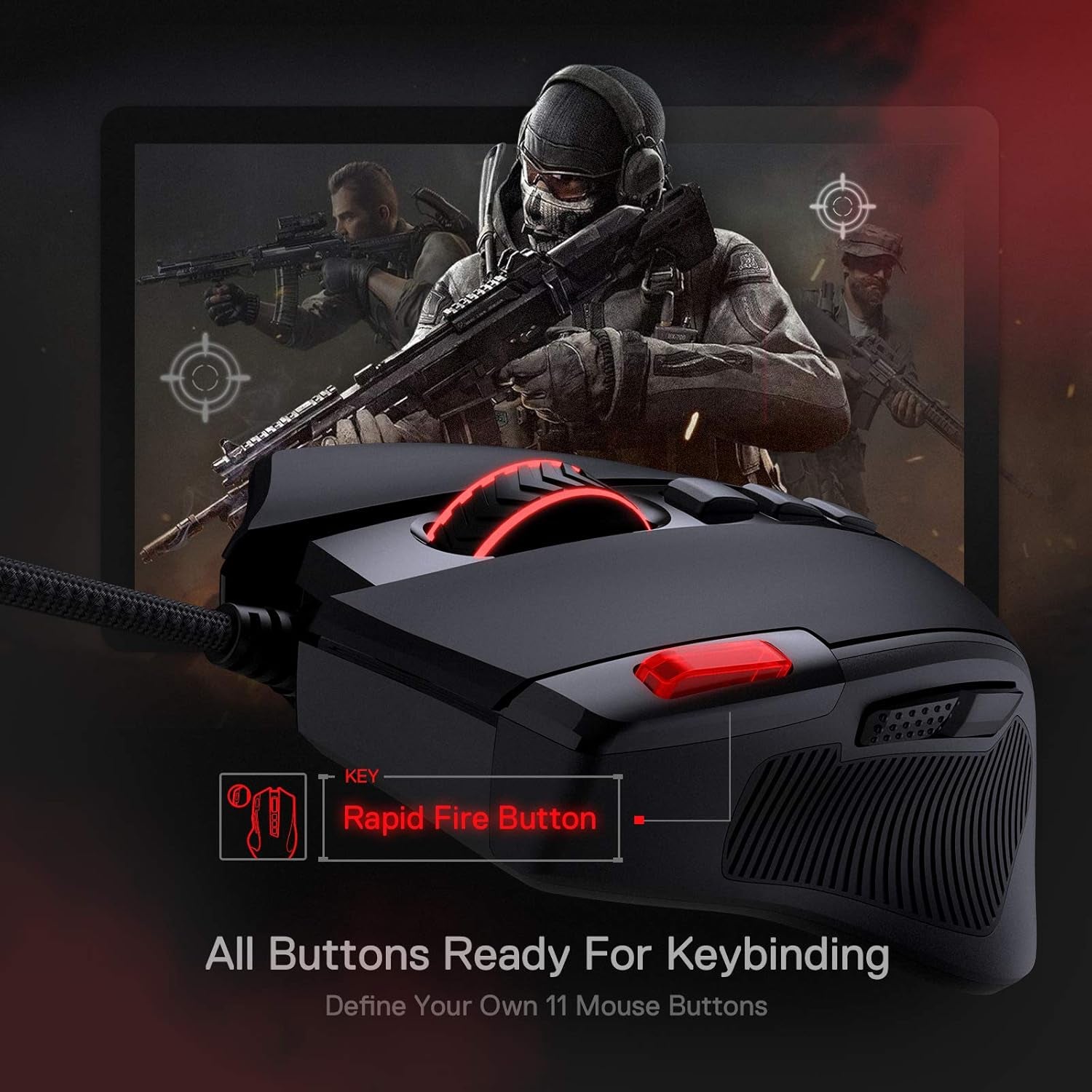 Redragon M612 Predator RGB Gaming Maus, 8000 DPI Kabelgebundene Optische Maus Mit 11 Programmierbaren Tasten & 5 Hintergrundbeleuchtungsmodi, Software Unterstützt DIY Keybinds Rapid