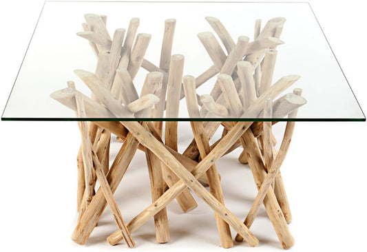 Design Teakholz Couchtisch Driftwood Mit Glasplatte Eckig Tisch Treibholz Holztisch Wohnzimmertisch
