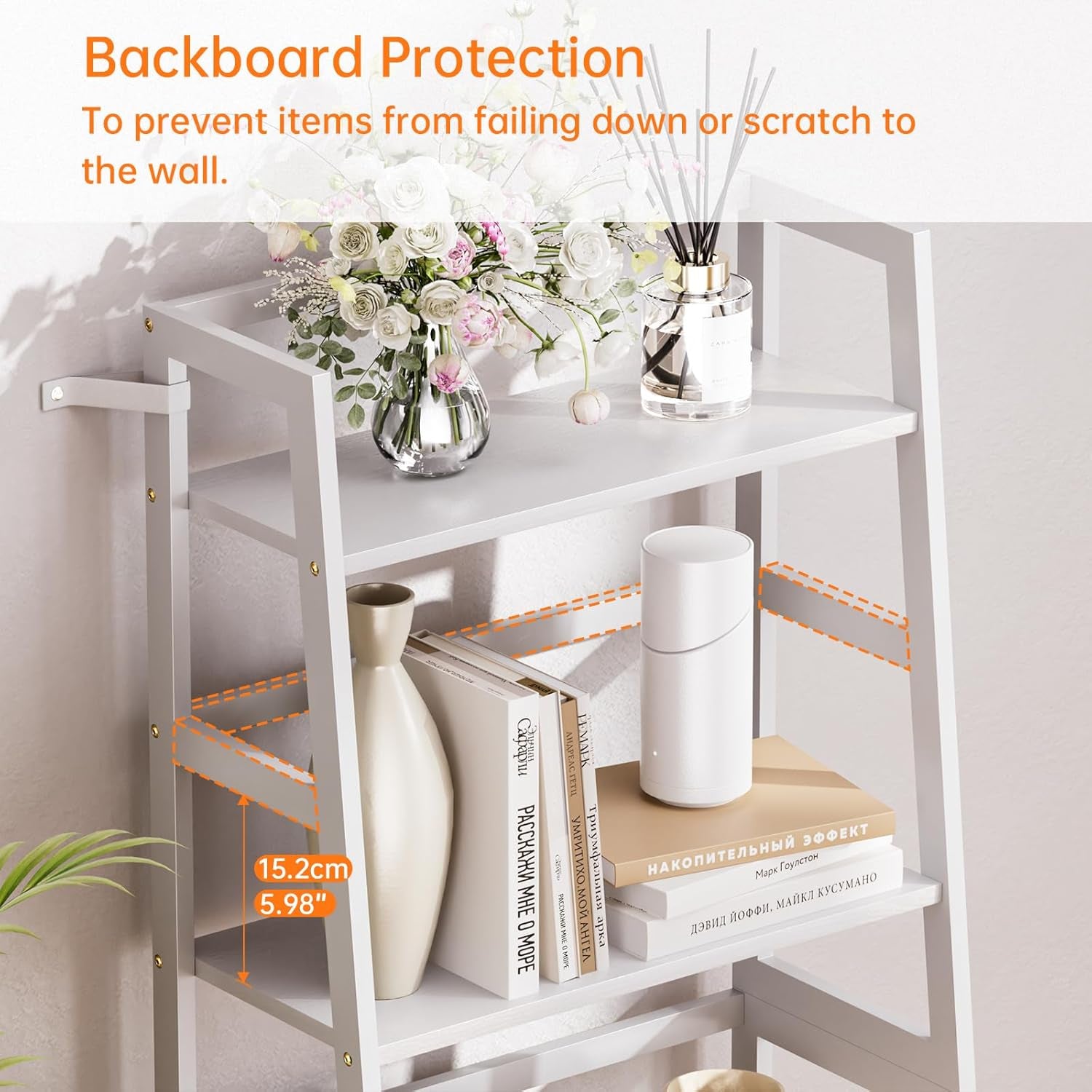 HITNET Leiterregal Weiß, Bücherregal Mit 4 Ebenen, Freistehendes Standregal Offenes Badezimmer Regal Stehend Für Bad Küche Wohnzimmer, Platzsparend