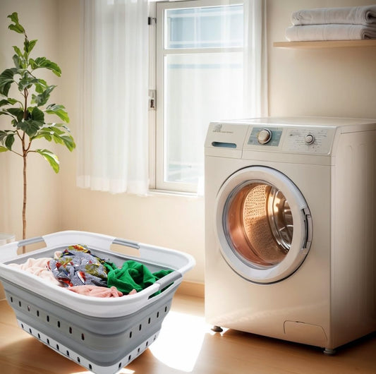 SAMMART 42L Faltbarer Wäschekorb Aus Kunststoff – Faltbarer Pop-Up-Aufbewahrungsbehälter/Organizer – Tragbarer Wäschekorb – Platzsparender (1, Weiß/Grau)