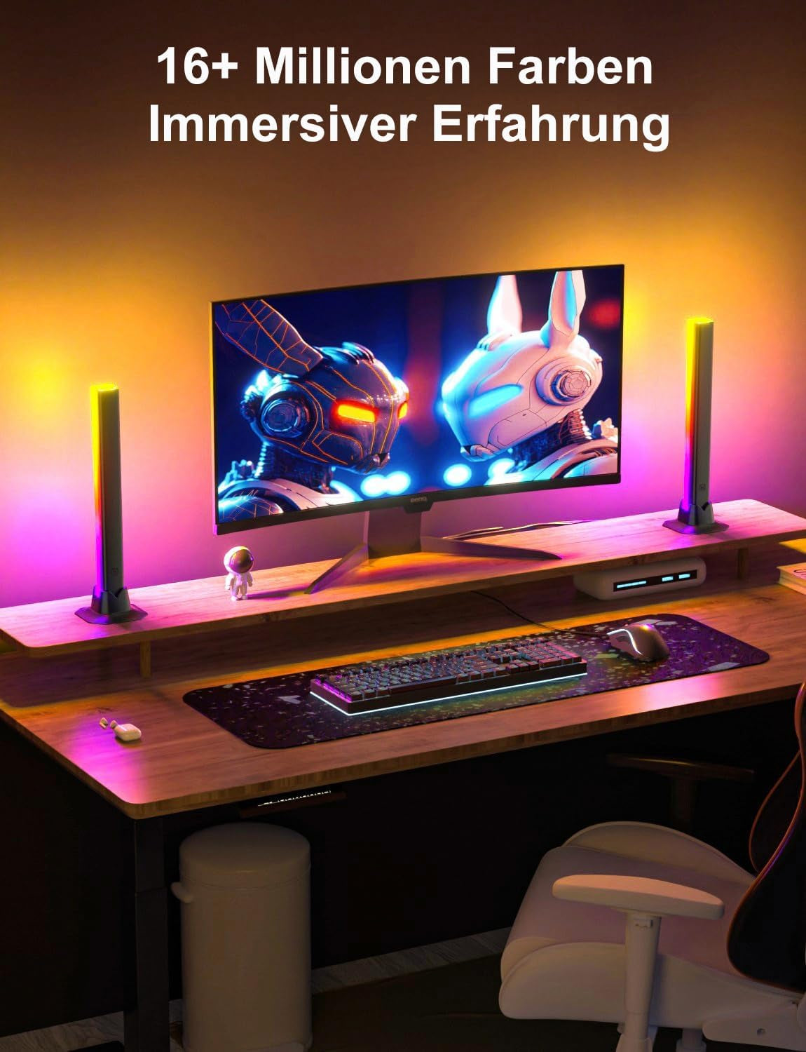 RGB Lightbar Funktioniert Mit Alexa, Gaming Lampe, Fernseher Beleuchtung per App Und Fernbedienung, Musik Sync, Timer, Ambiente Lampe Für Schreibtisch Monitor Zimmer Feiertage