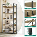 YITAHOME Bücherregal 5 Etagen, Bodenstehendes Bücherregal, Holzregal Und Stabiles Stahlrahmenregal Mit 4 Haken Industrielles Lagerregal Für Wohnzimmer, Heimbüro, Eiche Farbe
