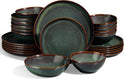 Geschirrset 6 Personen, 24-Tlg Steinzeug Tafelservice Set, Unregelmäßig Rund Geschirr Set Mit Speiseteller, Dessertteller, Müslischalen, Mikrowellen- & Spülmaschinenfest, Reaktives Tundra Grün