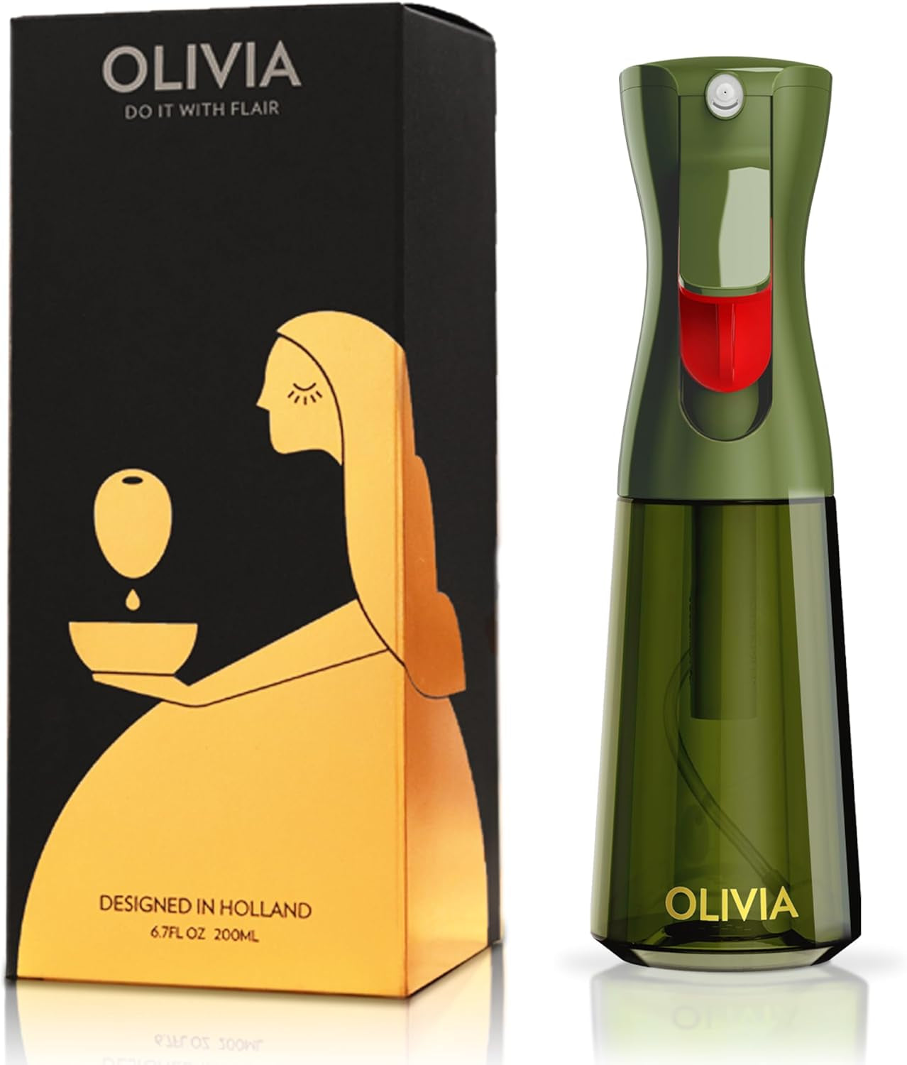 FLAIROSOL OLIVIA 200Ml Glas-Ölsprüher - Kontinuierliche Ölsprühtechnik Mit Portionskontrolle - Vielseitiger Ölzerstäuber Zum Kochen, Salat, Grillen, Backen Und Für Weitere Szenarien (Grün)