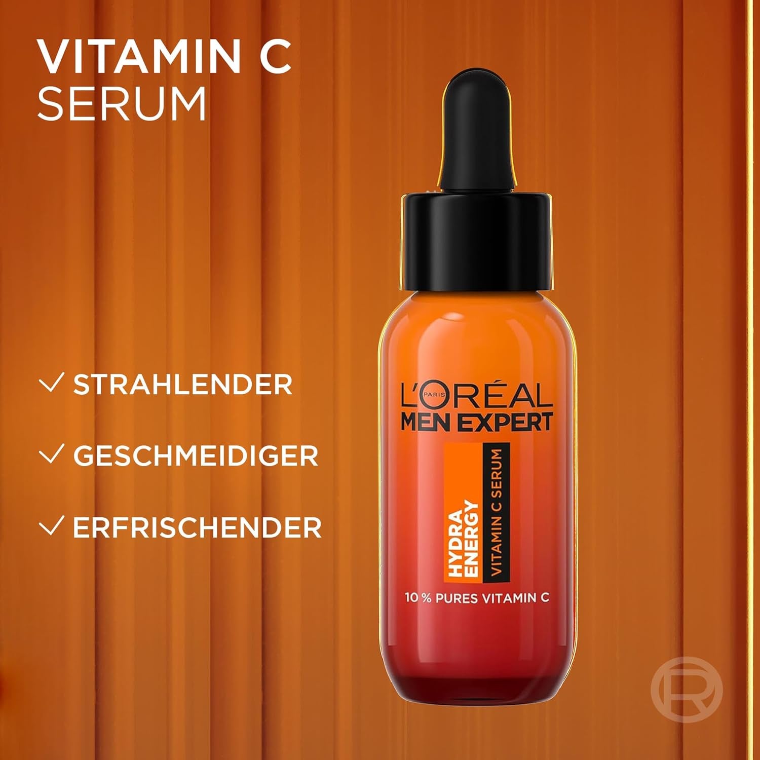 L'Oréal Men Expert Vitamin C Serum Gegen Müde Haut Für Männer, Feuchtigkeitspflege Für Ein Strahlendes Aussehen, Herren Gesichtsserum Hochdosiert Mit 10% Purem Vitamin C, Hydra Energy, 1 X 30 Ml