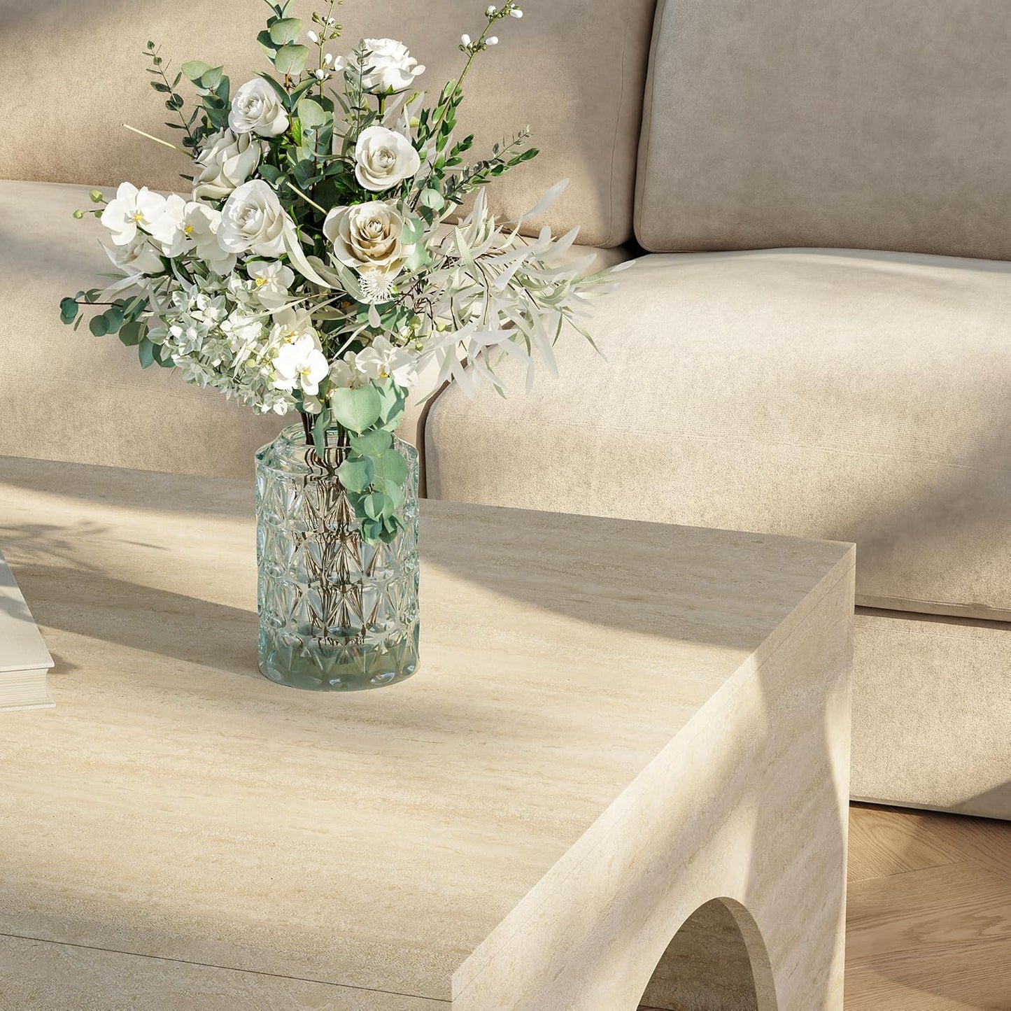 [En.Casa] Couchtisch Vivatka Wohnzimmertisch Beistelltisch 80 X 80 X 37 Cm Sofatisch Quadratisch Kaffeetisch Travertin