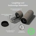 Salz Und Pfeffermühle Elektrisch 2Er Set, USB Wiederaufladbar, Einstellbarer Grobheit Gewürzmühle, Pfeffermühle Elektrische Mit Led-Licht, Reinigungsbürste, Küchengeräte, Greige