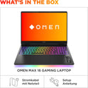 HP Omen MAX Gaming Laptop, 16" 2.5K WUXGA Display 240Hz, Intel Ultra 7-255HX (20C) 13 NPU Tops, NVIDIA Geforce RTX 5070 Ti 12GB VRAM, 32 GB DDR5 RAM, 1 TB SSD, Win 11, QWERTZ, RGB, Alu Schwarz