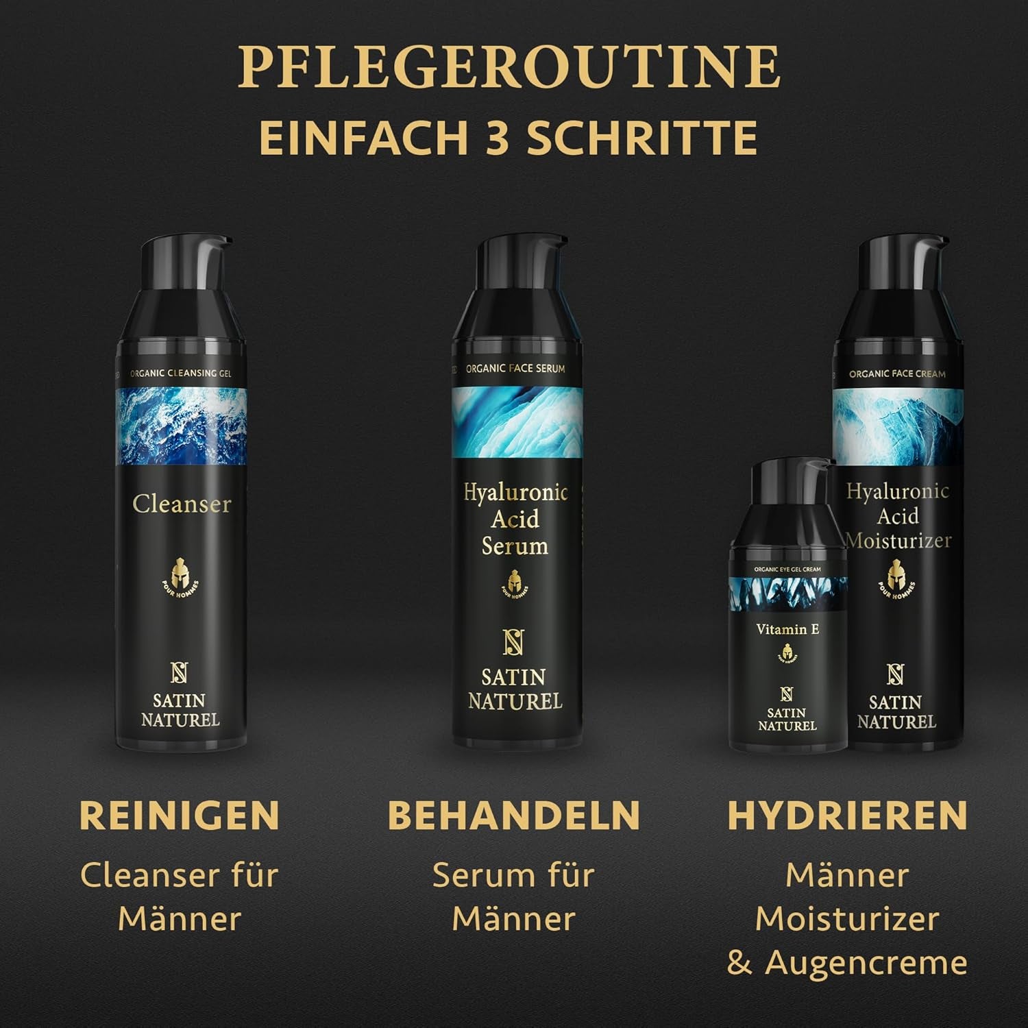 Satin Naturel Hyaluron Serum Für Männer 75 Ml – Feuchtigkeitsspendendes Gesichtsserum Mit Bio Aloe Vera – Anti-Falten & Anti-Aging Hyaluronsäure Serum – Natürliche Gesichtspflege Für Männer